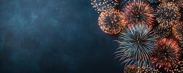 Poster - Fireworks abstract background idea. Colorful fireworks display against a dark sky, celebrating special occasions and holidays.