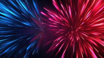 Aufkleber - Fireworks abstract background idea. Dynamic burst of red and blue light, creating a vivid and energetic visual effect.