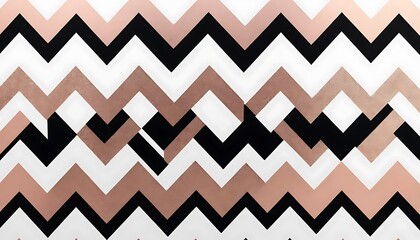 Poster - Abstract Rose Gold Black White Zigzag Pattern Design