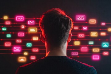 Fototapete - Cyber-Minimalist E-Governance Interface with Neon Digital Icons