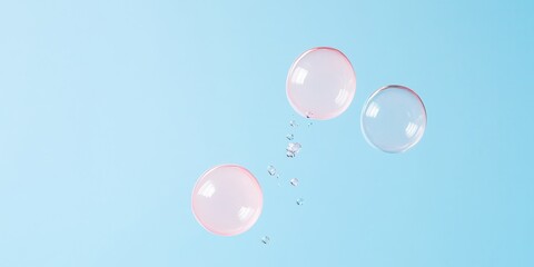 Poster - Floating Pastel Bubbles in Tranquil Blue Space Modern Minimalist Digital Art