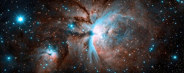 Poster - Cosmic abstract background idea. A breathtaking image of a vibrant nebula filled with colorful cosmic gas and stars.