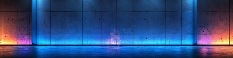 Aufkleber - Neon Cyber Aesthetic on Concrete Wall Abstract Digital Art with Holographic Reflections
