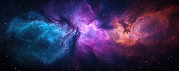 Poster - Cosmic abstract background idea. A stunning cosmic nebula in vibrant colors of blue, purple, and orange in space.