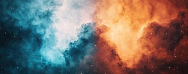 Poster - Cosmic abstract background idea. Dynamic clouds showcase the contrast of warm and cool colors in a dramatic atmospheric display.