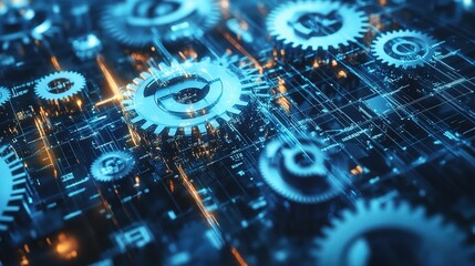 Poster - Interlocking Gears and Cogs in a Vibrant Abstract Pattern