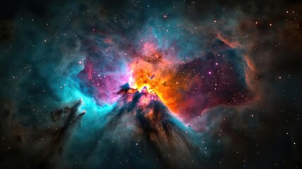 Poster - Cosmic abstract background idea. An awe-inspiring cosmic nebula showcasing vibrant colors and stellar beauty.