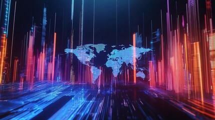 Poster - 3D Abstract Hologram Representation of Global World Map