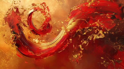 Wall Mural - Dynamic abstract Chinese luck symbol with swirling red and gold shapes, evoking energy and good fortune.