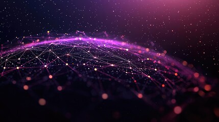 Poster - Cosmic abstract background idea. Abstract digital landscape showcasing vibrant network connections and glowing nodes.
