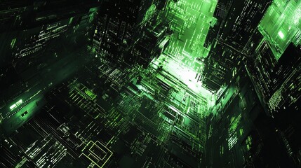 Poster - High-Tech Abstract View with Green Tones and Wide Perspective