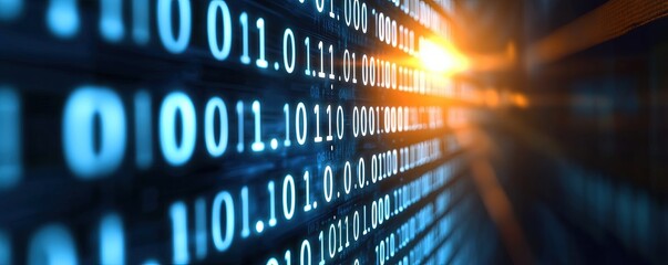 Aufkleber - Digital Stream: Abstract binary code flows like a river of light, creating a dynamic and visually stunning representation of the digital world.  