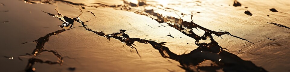 Poster - Panoramic view of the Larsen Ice Shelf glowing under the golden light of summer, with intricate cracks and shadows creating depth, in 4K resolution