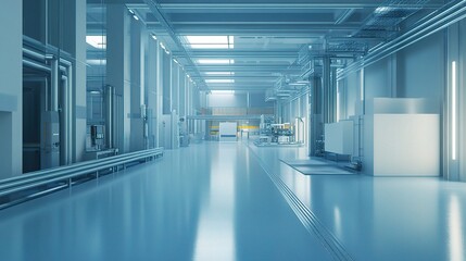 Wall Mural - High-Tech Factory Floor with Automated Systems and Monitoring Tools