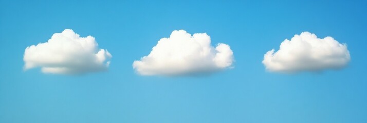Poster - Serene Blue Sky with Trio of Fluffy Clouds on a Clear Day