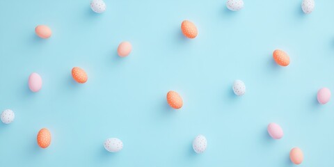 Aufkleber - Pastel Easter Eggs on Blue Background in Minimalist Style