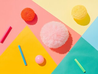 Poster - Colorful Abstract Composition with Geometric Shapes and Textures on Vibrant Background