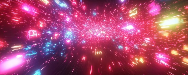 Poster - Fireworks abstract background idea. Abstract colorful light burst creating a dazzling cosmic effect in vibrant hues.
