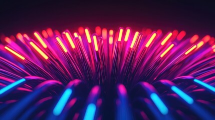 Poster - Fireworks abstract background idea. Vibrant neon lights in dynamic wave pattern, showcasing modern technology aesthetics.