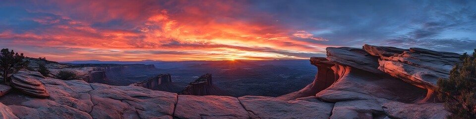 Leinwandbilder - Panoramic view of the sandstone formations at The Wave glowing under the fiery hues of sunset, with dramatic shadows adding depth, in 4K resolution