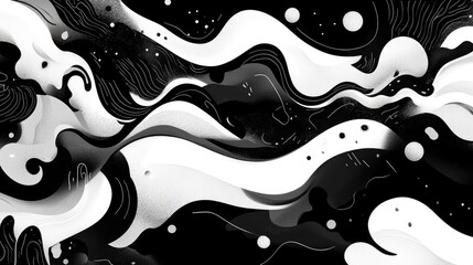 Wall Mural - Dynamic Chinese New Year art in monochrome, with flowing black and white shapes symbolizing energy and festivity.