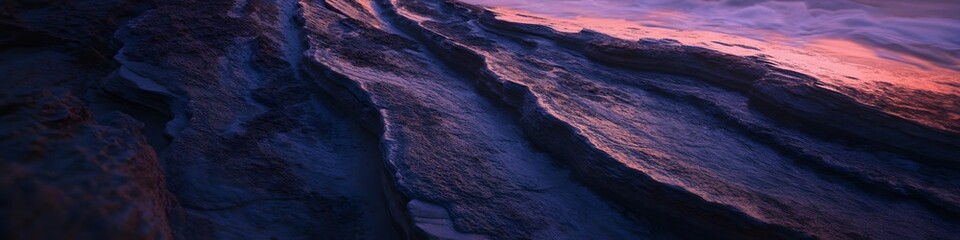Aufkleber - Wide shot of The Wave s unique sandstone patterns illuminated by soft twilight hues, with dramatic shadows and vibrant colors creating depth, in 4K resolution