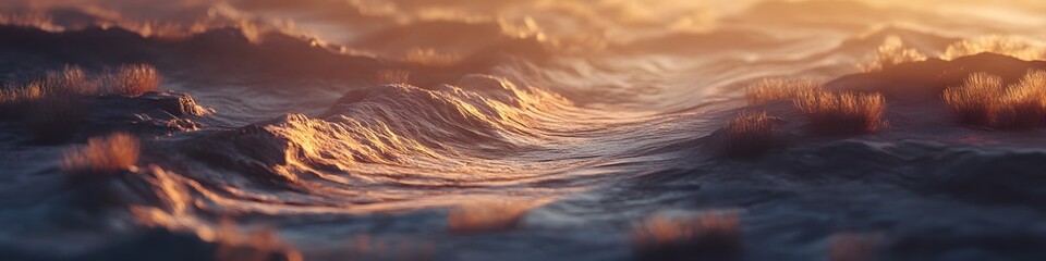 Fototapete - Wide shot of The Wave s intricate textures illuminated by golden hour light, with distant mesas and desert vegetation adding depth, in 4K resolution