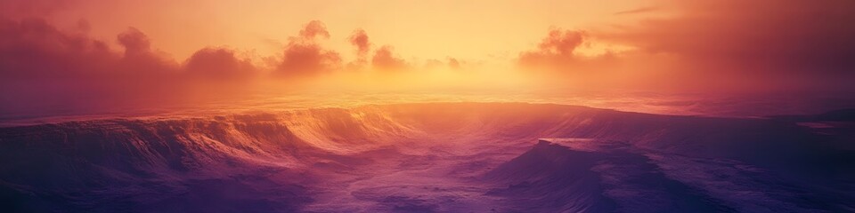 Poster - Panoramic view of The Wave glowing under the fiery hues of sunset, with vibrant sandstone ridges creating a cinematic scene, in 4K resolution