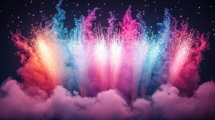 Poster - Fireworks abstract background idea. Vibrant display of colorful fireworks bursting in the night sky, creating a festive atmosphere.