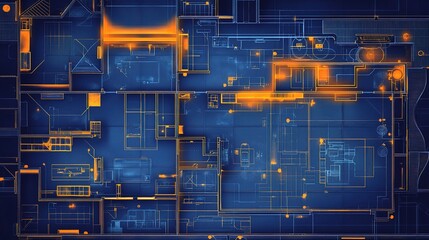 Poster - Clean Architectural Blueprint Floor Plan Design in Blue Background