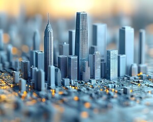Poster - Abstract Cityscape with Bar Graphs as Buildings Concept of Financial Growth in Urban Development