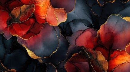 Poster - Dynamic ink wash design with layered black ink and glowing red and gold accents in an abstract pattern.