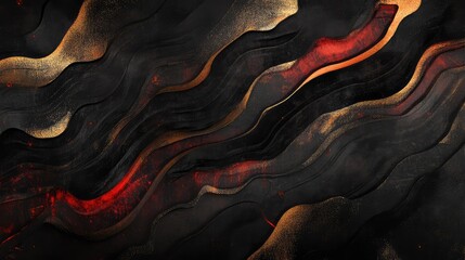 Poster - Dynamic ink wash design with layered black ink and glowing red and gold accents in an abstract pattern.