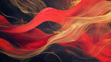 Poster - Dynamic layered abstract Chinese festive art, featuring flowing red and gold lines, capturing the spirit of the holiday.