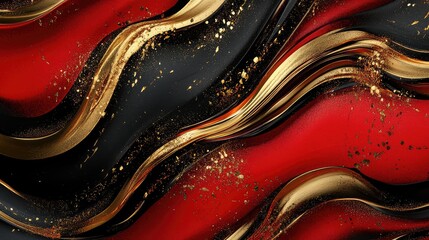 Poster - Dynamic layered abstract Chinese festive art, featuring flowing red and gold lines, capturing the spirit of the holiday.