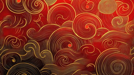 Poster - Dynamic modern Chinese New Year patterns with intricate gold and red swirls blending seamlessly into the background.