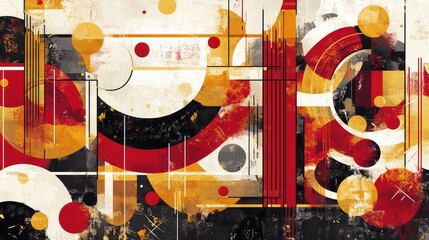 Poster - Dynamic New Year celebration design with interlocking geometric patterns in bright red, gold, and white.