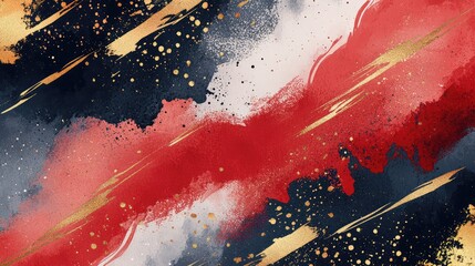 Poster - Dynamic New Year ink wash design with layered red, black, and gold strokes forming an abstract celebratory pattern.