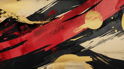 Poster - Dynamic New Year ink wash design with layered red, black, and gold strokes forming an abstract celebratory pattern.