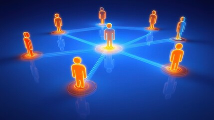 Poster - People Connected in a Glowing Network on Blue Background