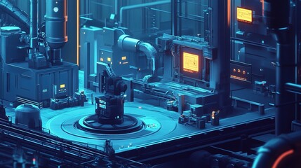 Poster - Smart Digital Factory with Automated Machines in Futuristic Setting