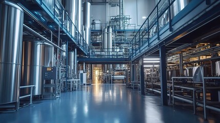 Poster - modern chemical processing plant with industrial machines and equipment
