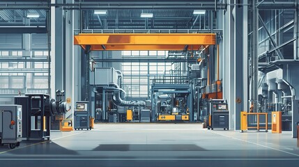 Poster - spacious industrial plant interior with machinery and equipment
