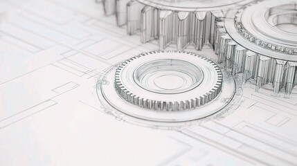 Poster - Abstract Engineering Drawing of Gears in Detailed Digital Design