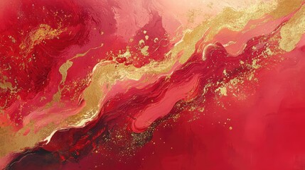 Sticker - Elegant abstract Chinese theme with sweeping brushstrokes in red and gold, representing the flow of prosperity.