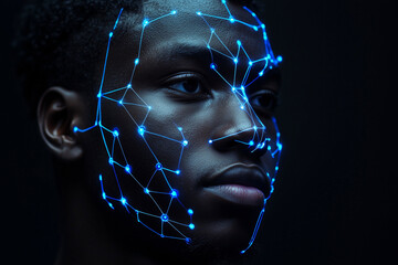 Poster - man's face is shown in blue with a lot of lines. The face is surrounded by a blue background