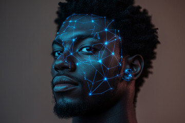 Poster - man's face is shown in blue with a lot of lines. The face is surrounded by a blue background