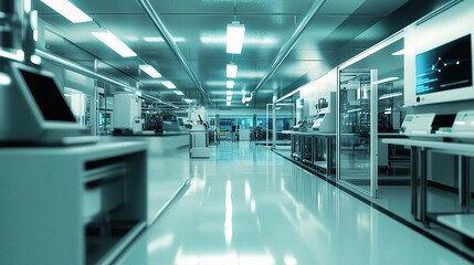 Poster - high-tech factory floor with automated systems and monitoring equipment