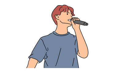 Wall Mural - line art of singer posing with microphone vector illustration