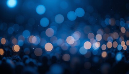 Abstract blue background with bokeh lights and a gold shiny festive design